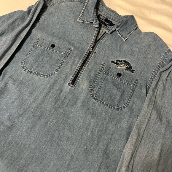 Vintage Polo Sportsman 1/4 Zip Light Denim Shirt - Picture 3 of 9